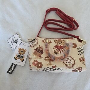 Cute Bear Print Crossbody Bag - Red and Cream
